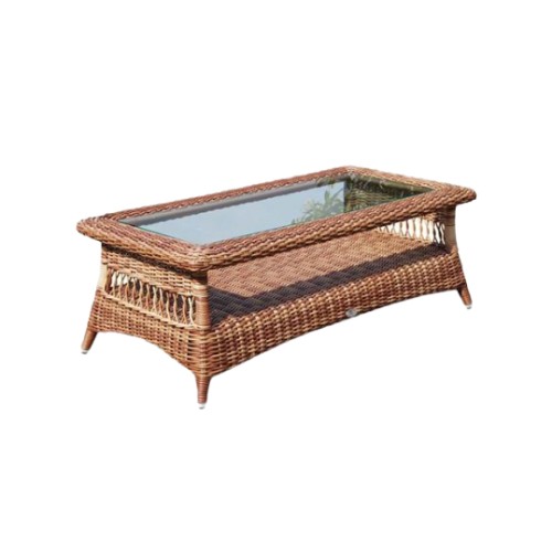 Stolik kawowy Skyline Design Ebony z technorattanu z blatem szklanym – elegancki mebel ogrodowy.