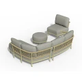 Zestaw wypoczynkowy Tierra Outdoor Fresca Lounge Set Organic Complete Curved w kolorze Olive Green z poduszkami Grey Stone – luksusowe meble ogrodowe w stylu organicznym.